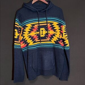 Navy Hoodie with Colorful Geometric Pattern